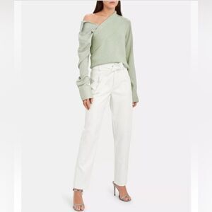 NWT SZ M Hellessy *Joffie* Mint Green Cashmere-Silk Sweater Satin Blouse Assym